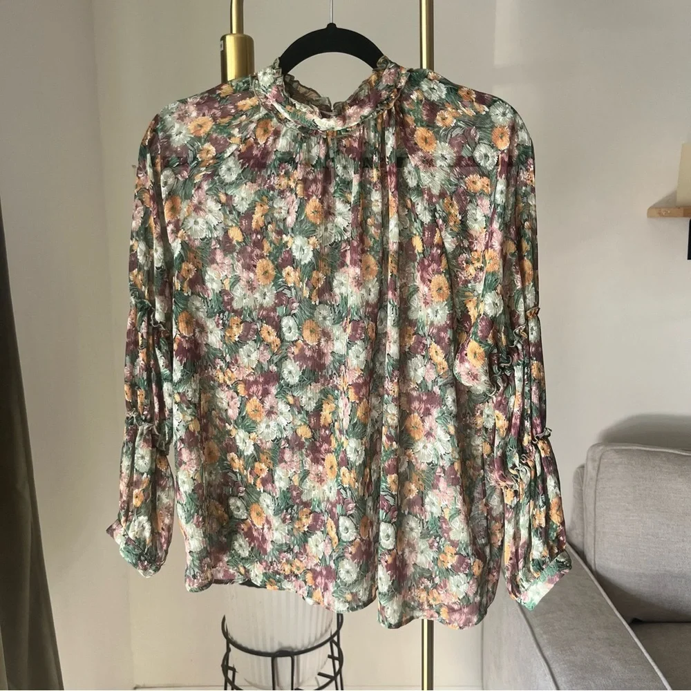 Zara Vibrant Purple and Green Floral Blouse
